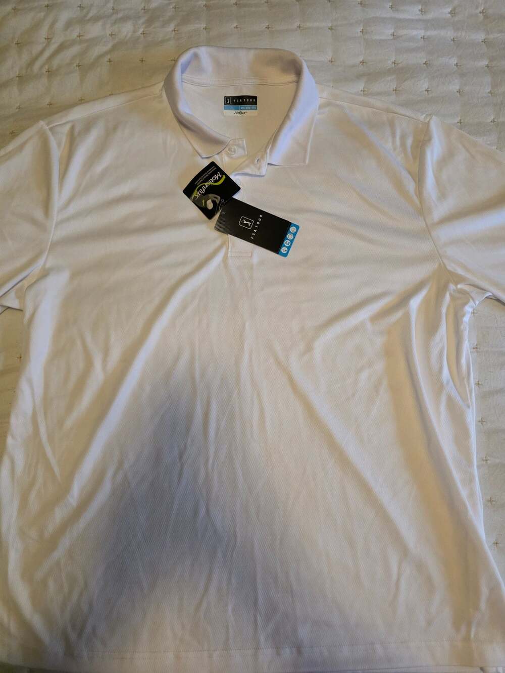PGA Tour Airflux MotionFlux White Short Sleeve‎ Golf Polo Shirt